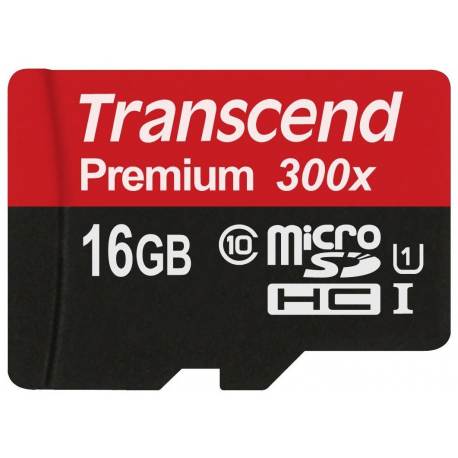 Transcend Premium - Flash memory card (microSDHC to SD adapter included) - 16 GB - UHS-I U1  /  Class10 - microSDHC UHS-I - 2