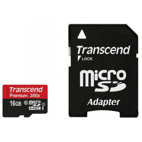 Transcend Premium - Flash memory card (microSDHC to SD adapter included) - 16 GB - UHS-I U1  /  Class10 - microSDHC UHS-I - 4