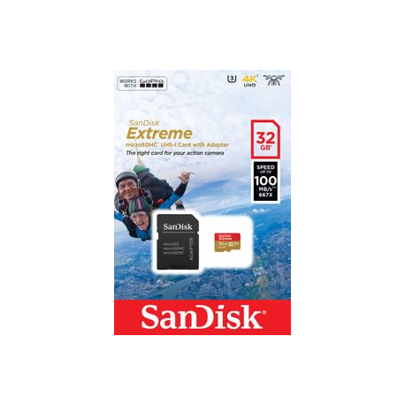 SanDisk Extreme - Flash memory card (microSDHC to SD adapter included) - 32 GB - A1  /  Video Class V30  /  UHS-I U3 - microSDHC UHS-I - 3