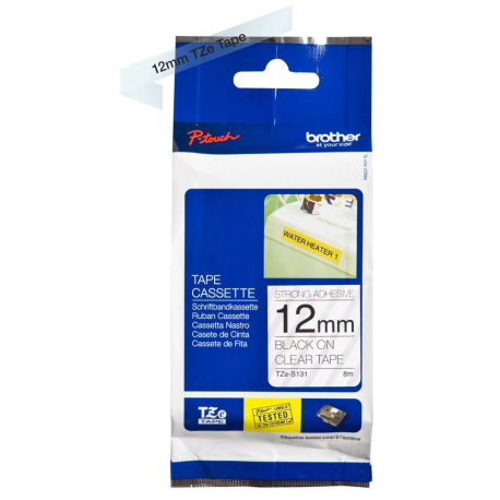 Brother TZe-S131 - Extra strength adhesive - black on clear - Roll (1.2 cm x 8 m) 1 cassette(s) laminated tape - for Brother PT-D210, D600, H110; P-Touch PT-1005, 1880, E800, H110; P-Touch Cube Plus PT-P710 - 1