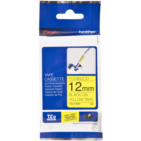 Brother TZe-FX631 - Black on yellow - Roll (1.2 cm x 8 m) 1 cassette(s) flexible ID tape - for Brother PT-D210, D600, H110; P-Touch PT-1005, D200, D450, E550, H110, P300, P900, P950 - 2