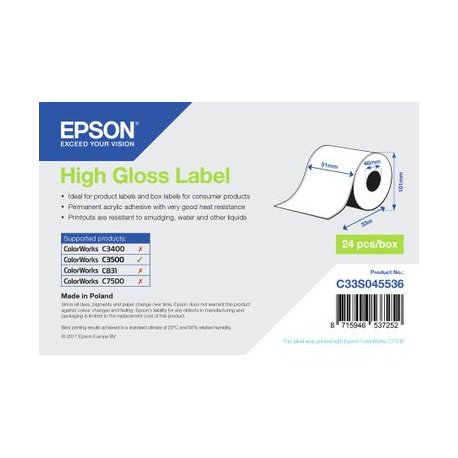 Epson - High-glossy - Roll (5.1 cm x 33 m) 1 roll(s) labels - for ColorWorks CW-C4000E (BK), CW-C4000E (MK); TM C3500 - 0