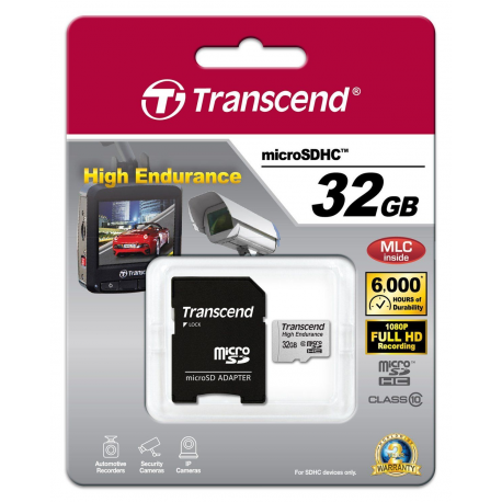 Transcend High Endurance - Flash memory card (microSDHC to SD adapter included) - 32 GB - UHS-I U1  /  Class10 - SDHC - 2