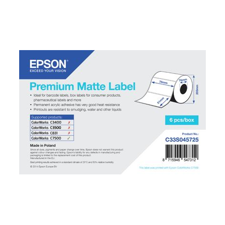 Epson Premium - Matte - permanent acrylic adhesive - 76 x 51 mm 2310 label(s) (1 roll(s) die cut labels - for ColorWorks C7500, C7500G, CW-C6000Ae, CW-C6000Pe, TM-C7500 - 2