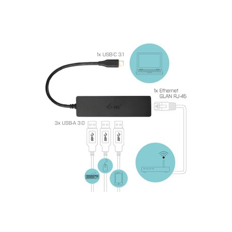 i-Tec USB C Slim 3-port HUB with Gigabit Ethernet adapter - Hub - 3 x SuperSpeed USB 3.0 + 1 x 10 / 100 / 1000 - desktop - 7