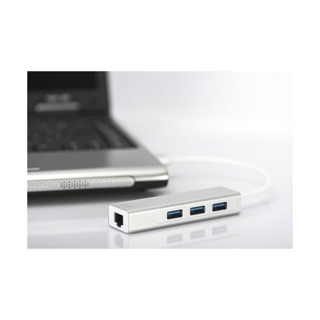 DIGITUS DA-70250-1 - Hub - 3 x SuperSpeed USB 3.0 + 1 x 10/100/1000 - desktop - 1
