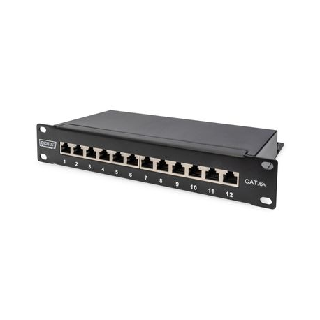 DIGITUS DN-91612S - Patch panel - CAT 6 - RJ-45 X 12 - black, RAL 9005 - 1U - 6