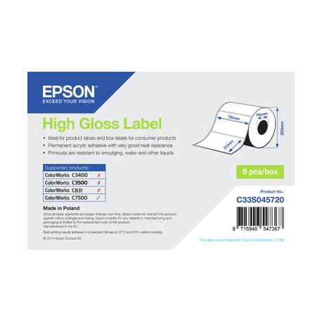 Epson - High-glossy - permanent acrylic adhesive - 76 x 51 mm 2310 label(s) (1 roll(s) die cut labels - for ColorWorks C7500, C7500G, CW-C6000Ae, CW-C6000Pe, TM-C7500G - 2