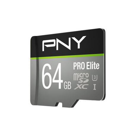 PNY PRO Elite - Flash memory card (microSDXC to SD adapter included) - 64 GB - A1  /  Video Class V30  /  UHS-I U3  /  Class10 - microSDXC UHS-I - 1