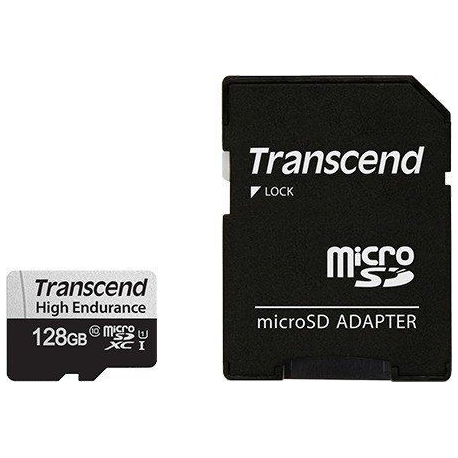 Transcend 350V - Flash memory card (SD adapter included) - 128 GB - UHS-I U1  /  Class10 - microSDXC UHS-I - 1