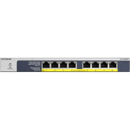 NETGEAR GS108PP - Switch - 8 x 10 / 100 / 1000 (PoE+) - desktop, rack-mountable, wall-mountable - PoE+ (123 W) - DC power - 1