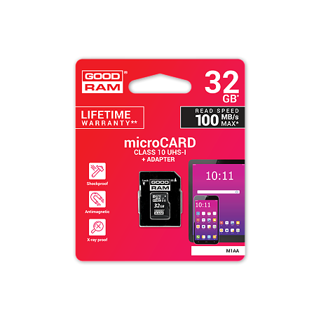 GOODRAM M1AA - Flash memory card (SD adapter included) - 32 GB - UHS-I / Class10 - microSDHC UHS-I - 2