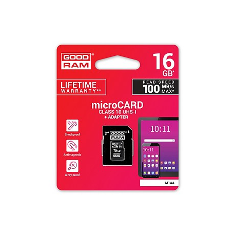 GOODRAM M1AA - Flash memory card (SD adapter included) - 16 GB - UHS-I / Class10 - microSDHC UHS-I - 2