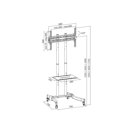LogiLink Economy - Cart - for flat panel  /  AV equipment - solid cold pressed steel - screen size: 37"-70" - 2