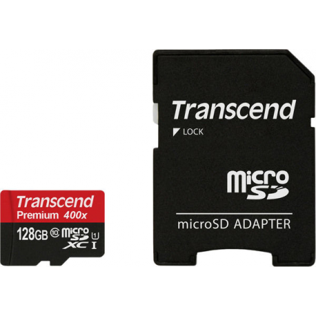 Transcend Premium - Flash memory card (microSDXC to SD adapter included) - 128 GB - UHS Class 1  /  Class10 - 300x - microSDXC - 1