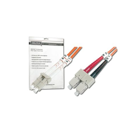DIGITUS - Patch cable - LC multi-mode (M) to SC multi-mode (M) - 3 m - fibre optic - 50 / 125 micron - OM2 - halogen-free - orange - 1