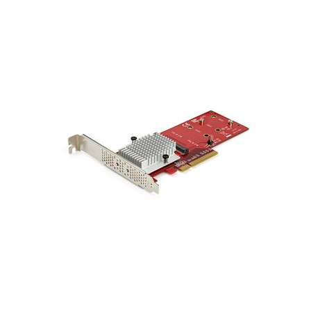 StarTech.com Dual M.2 PCIe SSD Adapter Card, x8 / x16 Dual NVMe or AHCI M.2 SSD to PCI Express 3.0, M.2 NGFF PCIe (M-Key) Compatible, Vented, Supports 2242, 2260, 2280, JBOD, Mac & PC - Full / Low-Profile Brackets (PEX8M2E2) - Interface adapter - M.2 - Expansion Slot to M.2 - M.2 Card - low profile - PCIe 3.0 x8 - red - TAA Compliant - 0