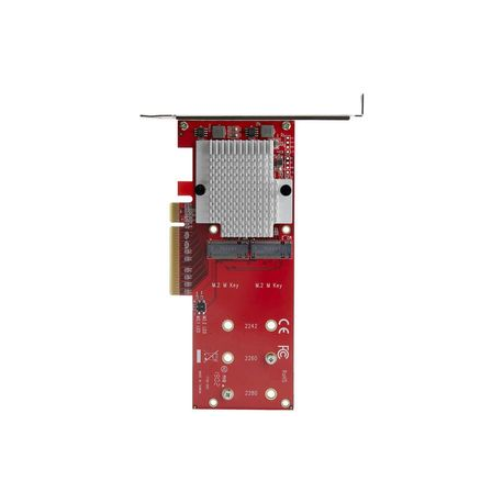 StarTech.com Dual M.2 PCIe SSD Adapter Card, x8 / x16 Dual NVMe or AHCI M.2 SSD to PCI Express 3.0, M.2 NGFF PCIe (M-Key) Compatible, Vented, Supports 2242, 2260, 2280, JBOD, Mac & PC - Full / Low-Profile Brackets (PEX8M2E2) - Interface adapter - M.2 - Expansion Slot to M.2 - M.2 Card - low profile - PCIe 3.0 x8 - red - TAA Compliant - 4