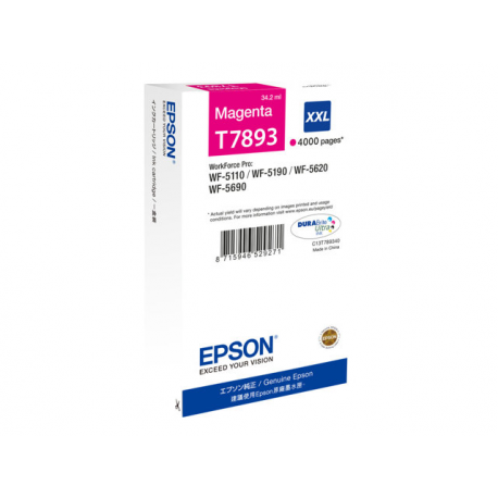 Epson T7893 - 34.2 ml - XXL size - magenta - original - print cartridge - for WorkForce Pro WF-5110DW, WF-5190DW, WF-5190DW BAM, WF-5620DWF, WF-5690DWF, WF-5690DWF BAM - 1