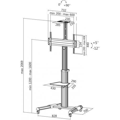 LogiLink - Cart - for TV  /  DVD  /  camera - solid cold pressed steel - screen size: 37"-70" - 1