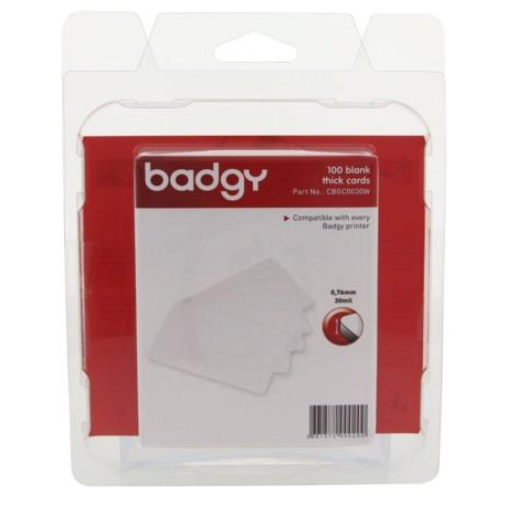 Badgy - Polyvinyl chloride (PVC) - 30 mil - white - 100 card(s) cards - for Badgy 100, 200, 1st Generation - 1