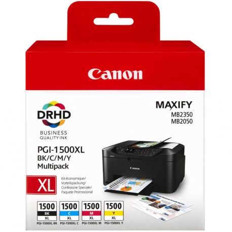Canon PGI-1500XL C / M / Y / BK Multipack - High Yield - black, yellow, cyan, magenta - original - ink tank - for MAXIFY MB2050, MB2150, MB2155, MB2350, MB2750, MB2755 - 2