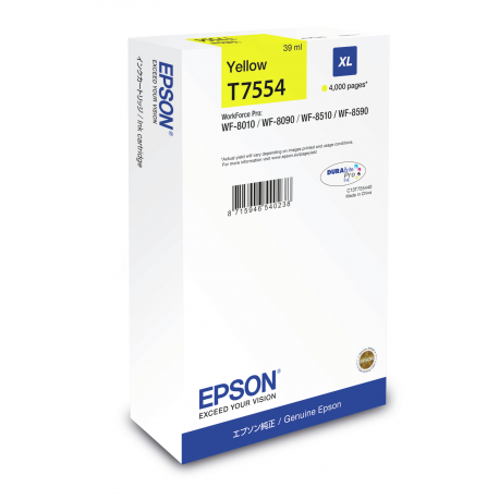 Epson T7554 - 39 ml - XL size - yellow - original - ink cartridge - for WorkForce Pro WF-8010, WF-8090, WF-8090 D3TWC, WF-8510, WF-8590, WF-8590 D3TWFC - 2