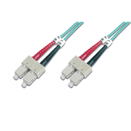 DIGITUS - Patch cable - SC multi-mode (M) to SC multi-mode (M) - 3 m - fibre optic - 50  /  125 micron - OM3 - booted, halogen-free - aqua - 2