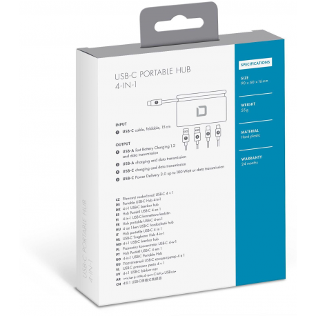 DICOTA USB-C Portable Hub 4-in-1 - Hub - 2 x USB-C + 2 x SuperSpeed USB - desktop - 3
