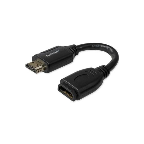 StarTech.com 6in High Speed HDMI Port Saver Cable with 4K 60Hz - Short HDMI 2.0 Male to Female Adapter Cable - Port Extender (HD2MF6INL) - HDMI extension cable - HDMI male straight to HDMI female straight - 15.2 cm - double shielded - black - 4K support - 0