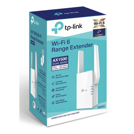TP-Link RE505X - Wi-Fi range extender - GigE - Wi-Fi 6 - 2.4 GHz, 5 GHz - 1