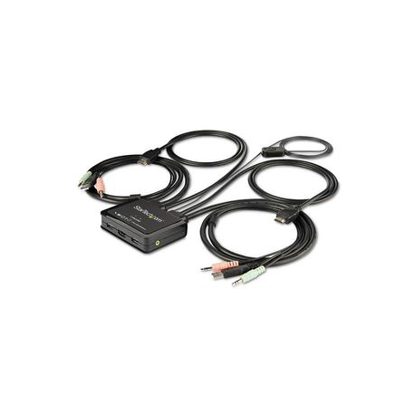 StarTech.com 2 Port HDMI KVM Switch, 4K 60Hz, Compact Dual Port UHD / Ultra HD USB Desktop KVM Switch with Integrated 4ft Cables & Audio, Bus Powered & Remote Switching, MacBook ThinkPad - 4K KVM Switch w / Audio (SV211HDUA4K) - KVM / audio switch - 2 x KVM / audio - 1 local user - desktop - 0