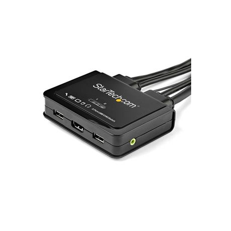 StarTech.com 2 Port HDMI KVM Switch, 4K 60Hz, Compact Dual Port UHD / Ultra HD USB Desktop KVM Switch with Integrated 4ft Cables & Audio, Bus Powered & Remote Switching, MacBook ThinkPad - 4K KVM Switch w / Audio (SV211HDUA4K) - KVM / audio switch - 2 x KVM / audio - 1 local user - desktop - 1