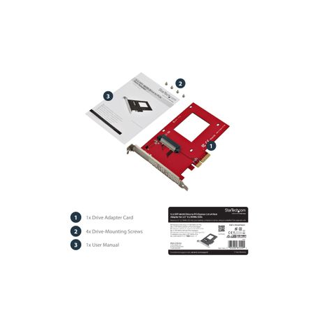StarTech.com U.2 to PCIe Adapter for 2.5" U.2 NVMe SSD - SFF-8639 - x4 PCI Express 3.0 - Interface adapter - 2.5" - Ultra M.2 Card - PCIe 3.0 x4 - red - for P / N: BNDTB10GI, BNDTB210GSFP, BNDTB310GNDP, BNDTB410GSFP, BNDTB4M2E1, BNDTBUSB3142 - 9