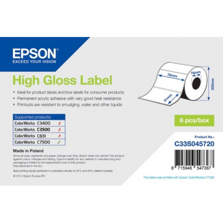 Epson Premium - Matte - permanent acrylic adhesive - bright white - 105 x 210 mm 2256 label(s) (8 roll(s) x 282) die cut labels - for ColorWorks CW-C6000Ae, CW-C6000Pe, CW-C6500Ae, CW-C6500Pe - 0