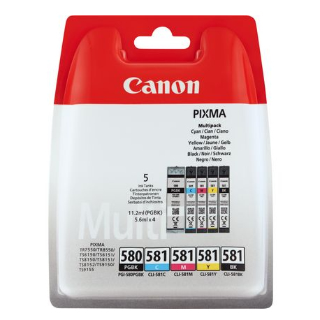 Canon PGI-580XL / CLI-581 - 5-pack - black, yellow, cyan, magenta, pigmented black - ink cartridge - for PIXMA TS6251, TS6350, TS6351, TS705, TS8252, TS8350, TS8351, TS8352, TS9550, TS9551 - 1