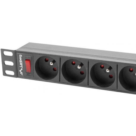 Lanberg PDU-09E-0300-BK - Power distribution unit (rack-mountable) - AC 220-250 V - 4000 Watt - output connectors: 9 (7 x NF C61-314) - 1U - 19" - 3 m - black - 1