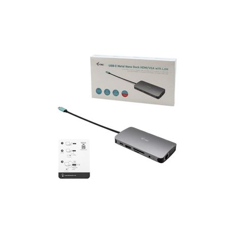 i-Tec USB-C Metal Nano Dock HDMI/VGA with LAN + Power Delivery 100 W - Docking station - USB-C / Thunderbolt 3 - VGA, HDMI - GigE - 3