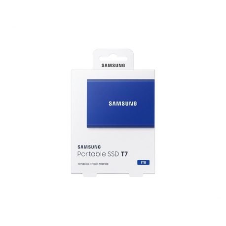 Samsung T7 MU-PC1T0H - SSD - encrypted - 1 TB - external (portable) - USB 3.2 Gen 2 (USB-C connector) - 256-bit AES - indigo blue - 8
