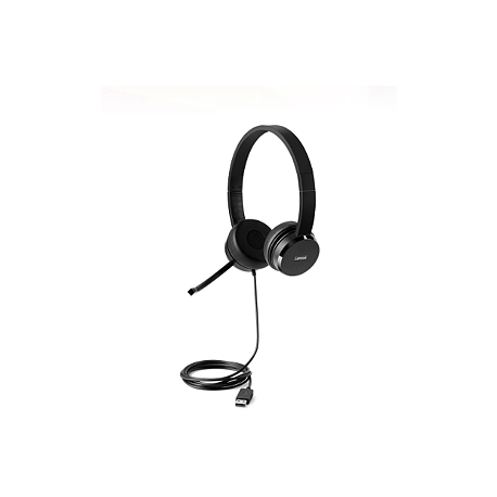 Lenovo 100 - Headset - on-ear - wired - USB - black - for ThinkCentre M80t Gen 3; ThinkCentre neo 50; ThinkPad T14s Gen 3; V50t Gen 2-13 - 1