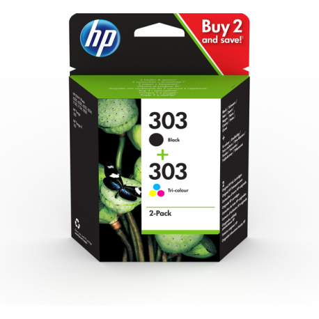 HP 303 - 2-pack - colour (cyan, magenta, yellow), pigmented black - original - ink cartridge - for ENVY Photo 62XX, Photo 71XX, Photo 78XX; ENVY Inspire 72XX, 79XX; Tango - 16