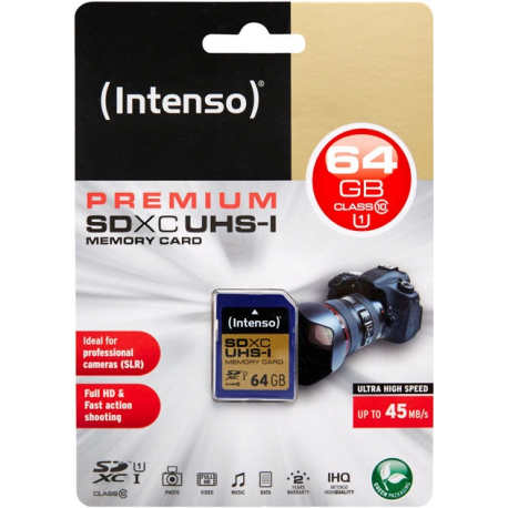 Intenso Premium - Flash memory card - 64 GB - UHS Class 1 / Class10 - SDXC UHS-I - 1
