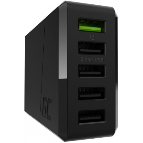 Green Cell ChargeSource 5 - Power adapter - 52 Watt - 2.4 A - QC 3.0 / Fast Charge / Adaptive Fast Charging / GC Ultra Charge / Apple Fast Charge - 5 output connectors (USB) - black - 1