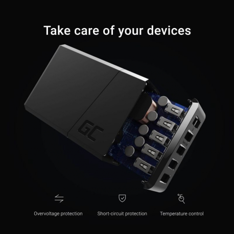 Green Cell ChargeSource 5 - Power adapter - 52 Watt - 2.4 A - QC 3.0 / Fast Charge / Adaptive Fast Charging / GC Ultra Charge / Apple Fast Charge - 5 output connectors (USB) - black - 2