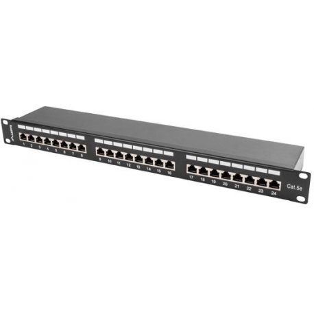 Lanberg PPS5-1024-B - Patch panel - CAT 5e - STP - RJ-45 X 24 - black, RAL 9004 - 1U - 19" - 1