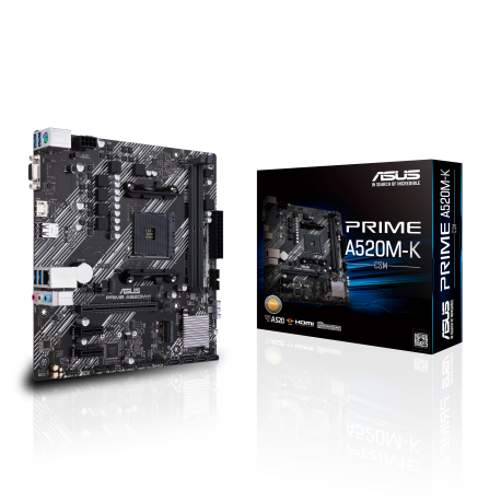 ASUS PRIME A520M-K - Motherboard - micro ATX - Socket AM4 - AMD A520 Chipset - USB 3.2 Gen 1 - Gigabit LAN - onboard graphics (CPU required) - HD Audio (8-channel) - 6
