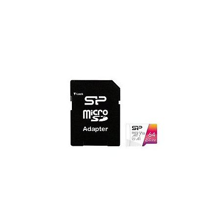 SILICON POWER Elite - Flash memory card (microSDXC to SD adapter included) - 64 GB - A1  /  Video Class V10  /  UHS-I U1  /  Class10 - microSDXC UHS-I - 0