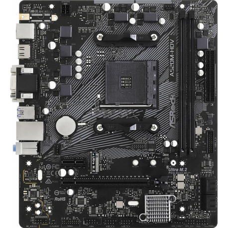 ASRock A520M-HDV - Motherboard - micro ATX - Socket AM4 - AMD A520 Chipset - USB 3.2 Gen 1 - Gigabit LAN - onboard graphics (CPU required) - HD Audio (8-channel) - 0