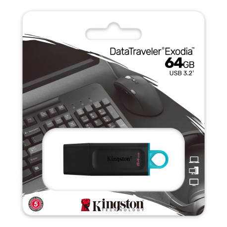 Kingston DataTraveler Exodia - USB flash drive - 64 GB - USB 3.2 Gen 1 - black with teal - 3