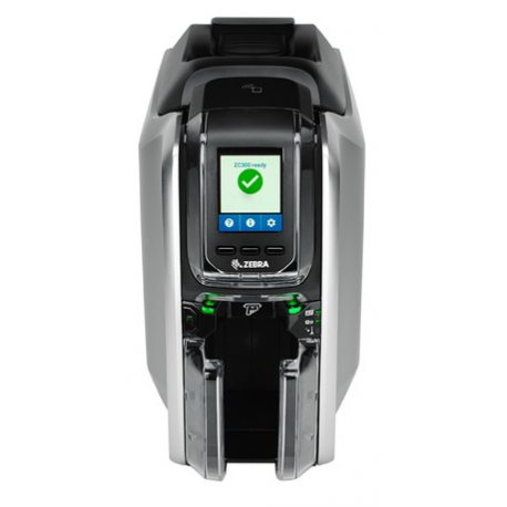 Zebra ZC350 - Plastic card printer - colour - dye sublimation / thermal transfer - CR-80 Card (85.6 x 54 mm) - 300 dpi - up to 1000 cards / hour (mono)  /  up to 225 cards / hour (colour) - capacity: 100 cards - USB 2.0, LAN - 2